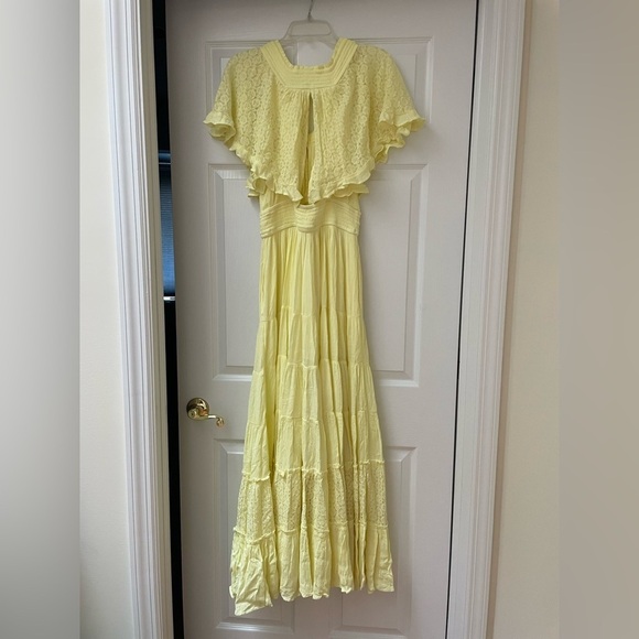 Free People tiered maxi dress butter yellow women’s size S - Picture 5 of 6